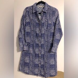 SoftSurroundings TIKI SHIRT DRESS Geometric ButtonFront Gauzy Cotton LongSlv EUC